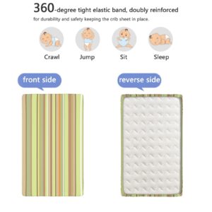 Striped Themed Fitted Mini Crib Sheets,Portable Mini Crib Sheets Soft and Breathable Bed Sheets-Baby Crib Sheets for Girl or Boy,24“ x38“,Pistachio Green Tan Orange