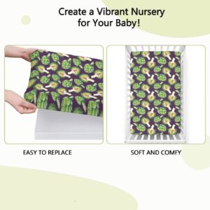 Vegetable Art Themed Fitted Mini Crib Sheets,Portable Mini Crib Sheets Soft Toddler Mattress Sheet Fitted-Baby Sheet for Boys Girls,24“ x38“,Fern Green Plum