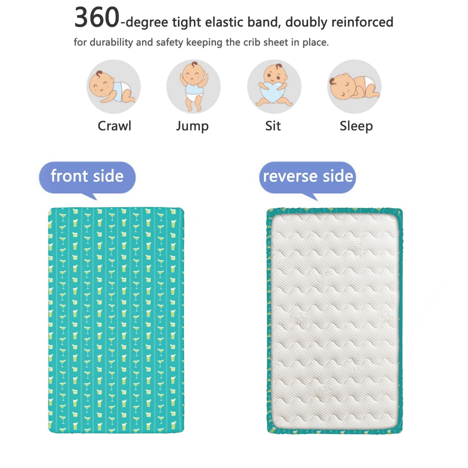 Summer Themed Fitted Crib Sheet,Standard Crib Mattress Fitted Sheet Soft and Breathable Bed Sheets-Baby Crib Sheets for Girl or Boy,28“ x52“,Seafoam Green