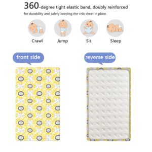 Sunflower Themed Fitted Mini Crib Sheets,Portable Mini Crib Sheets Soft Toddler Mattress Sheet Fitted-Baby Crib Sheets for Girl or Boy,24“ x38“,Yellow Black Grey