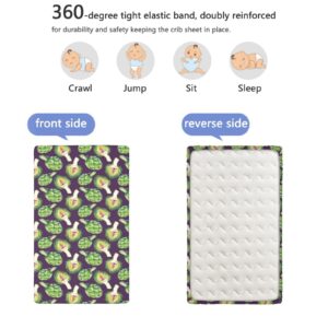 Vegetable Art Themed Fitted Mini Crib Sheets,Portable Mini Crib Sheets Soft Toddler Mattress Sheet Fitted-Baby Sheet for Boys Girls,24“ x38“,Fern Green Plum