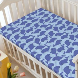 Whale Themed Fitted Mini Crib Sheets,Portable Mini Crib Sheets Soft Toddler Mattress Sheet Fitted-Baby Sheet for Boys Girls,24“ x38“,Violet Blue Pale Blue