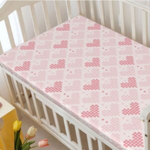 Valentine's Day Themed Fitted Mini Crib Sheets,Portable Mini Crib Sheets Soft and Breathable Bed Sheets-Great for Boy or Girl Room or Nursery,24“ x38“,Pastel Pink and Rose