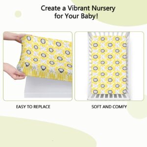 Sunflower Themed Fitted Mini Crib Sheets,Portable Mini Crib Sheets Soft Toddler Mattress Sheet Fitted-Baby Crib Sheets for Girl or Boy,24“ x38“,Yellow Black Grey