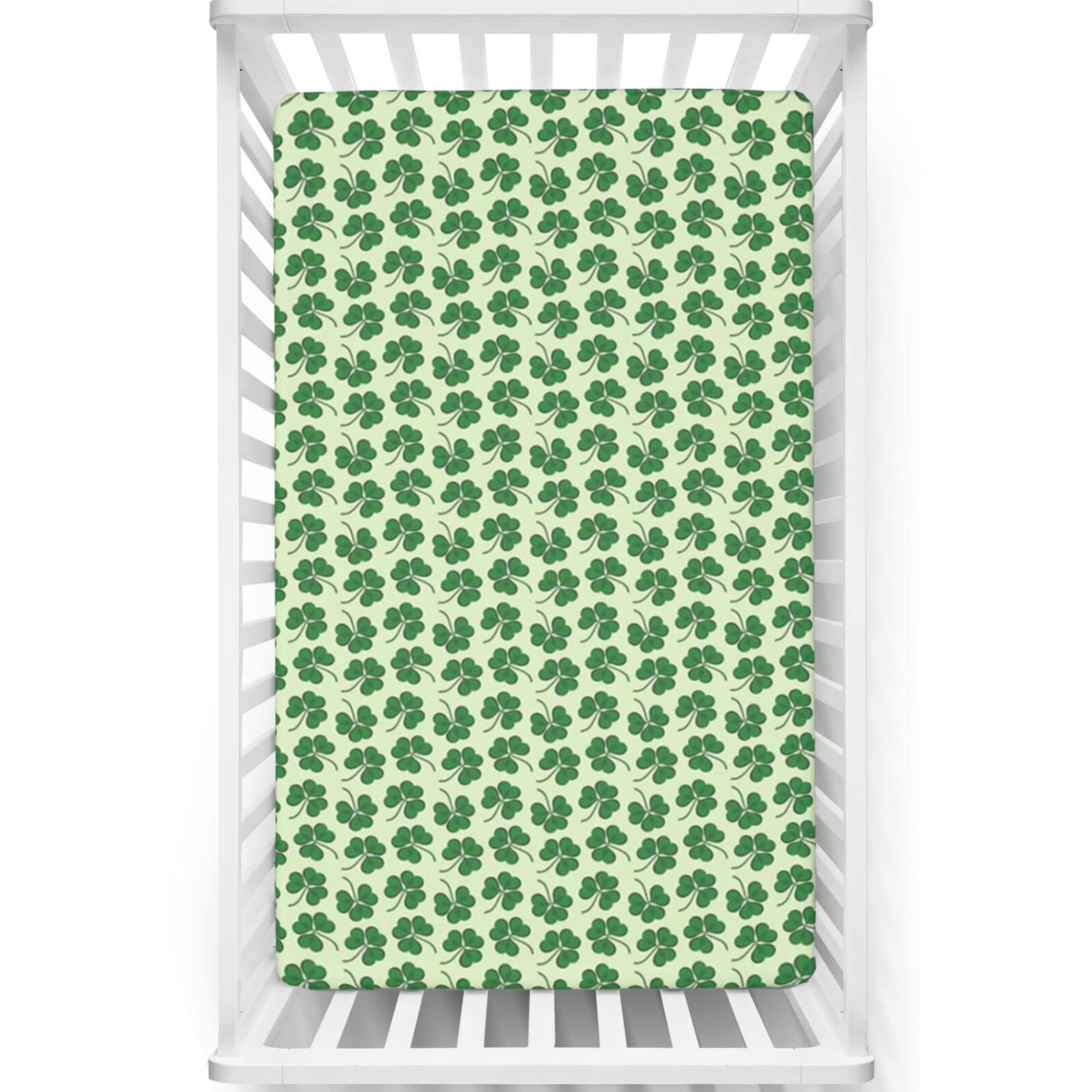 St Patrick's Day Themed Fitted Crib Sheet,Standard Crib Mattress Fitted Sheet Toddler Bed Mattress Sheets-Crib Mattress Sheet or Toddler Bed Sheet,28“ x52“,Green and Pastel Green