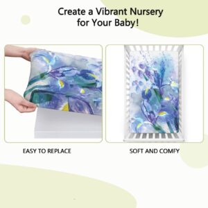 Watercolor Flower Themed Fitted Crib Sheet,Standard Crib Mattress Fitted Sheet Soft & Stretchy Fitted Crib Sheet-Great for Boy or Girl Room or Nursery,28“ x52“,Lilac Teal Ecru