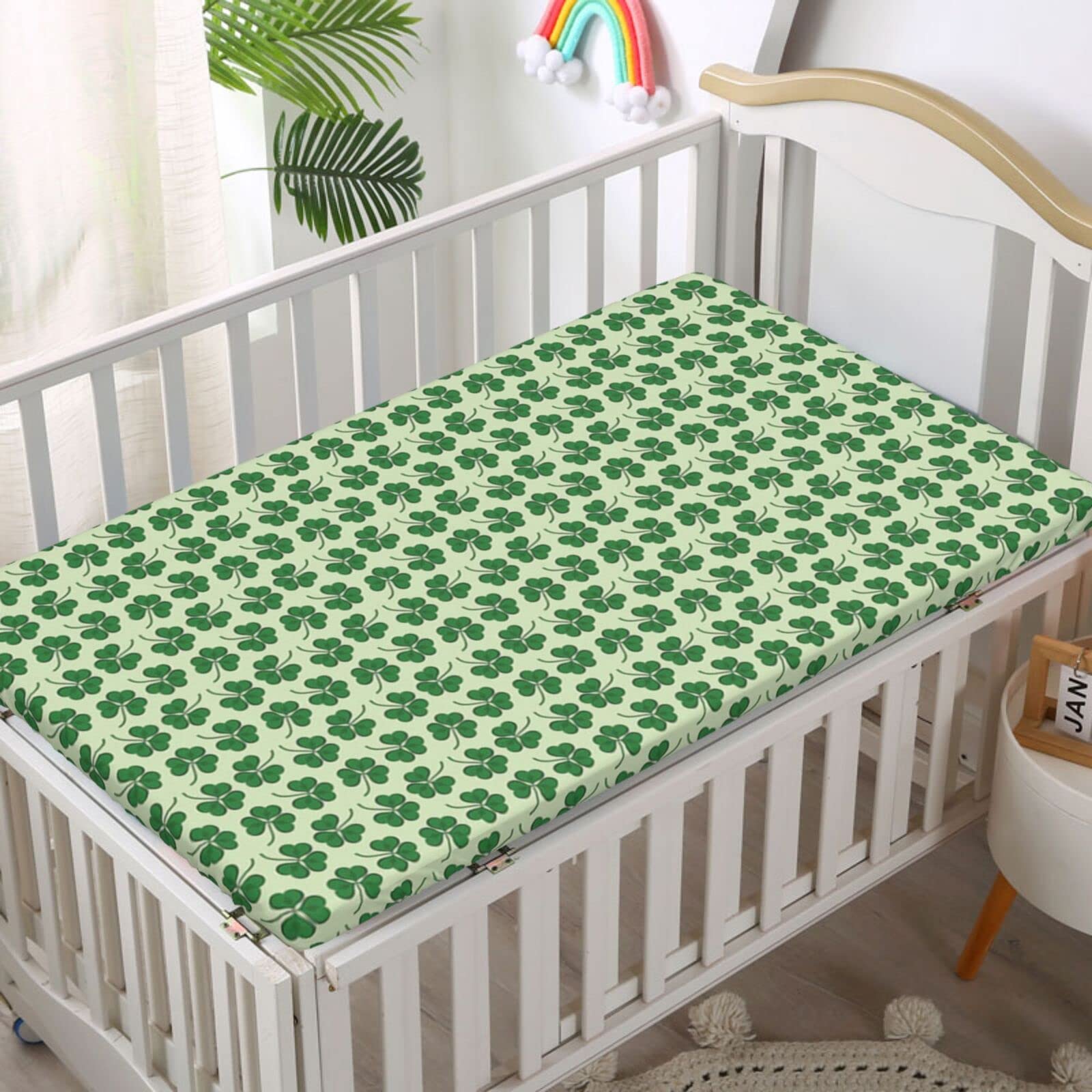 St Patrick's Day Themed Fitted Crib Sheet,Standard Crib Mattress Fitted Sheet Toddler Bed Mattress Sheets-Crib Mattress Sheet or Toddler Bed Sheet,28“ x52“,Green and Pastel Green