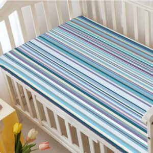 Striped Themed Fitted Mini Crib Sheets,Portable Mini Crib Sheets Soft Toddler Mattress Sheet Fitted-Crib Mattress Sheet or Toddler Bed Sheet,24“ x38“,Blue Lavender Cream