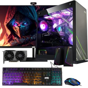 aurora max gaming tower pc- intel core i5 12th gen, rtx 3060 12gb 192 bits, 32gb rgb ram, 1tb nvme, 4tb hdd, 27 inch 165hz monitor, rgb keyboard mouse, speaker, liquid cooling, webcam, win 11