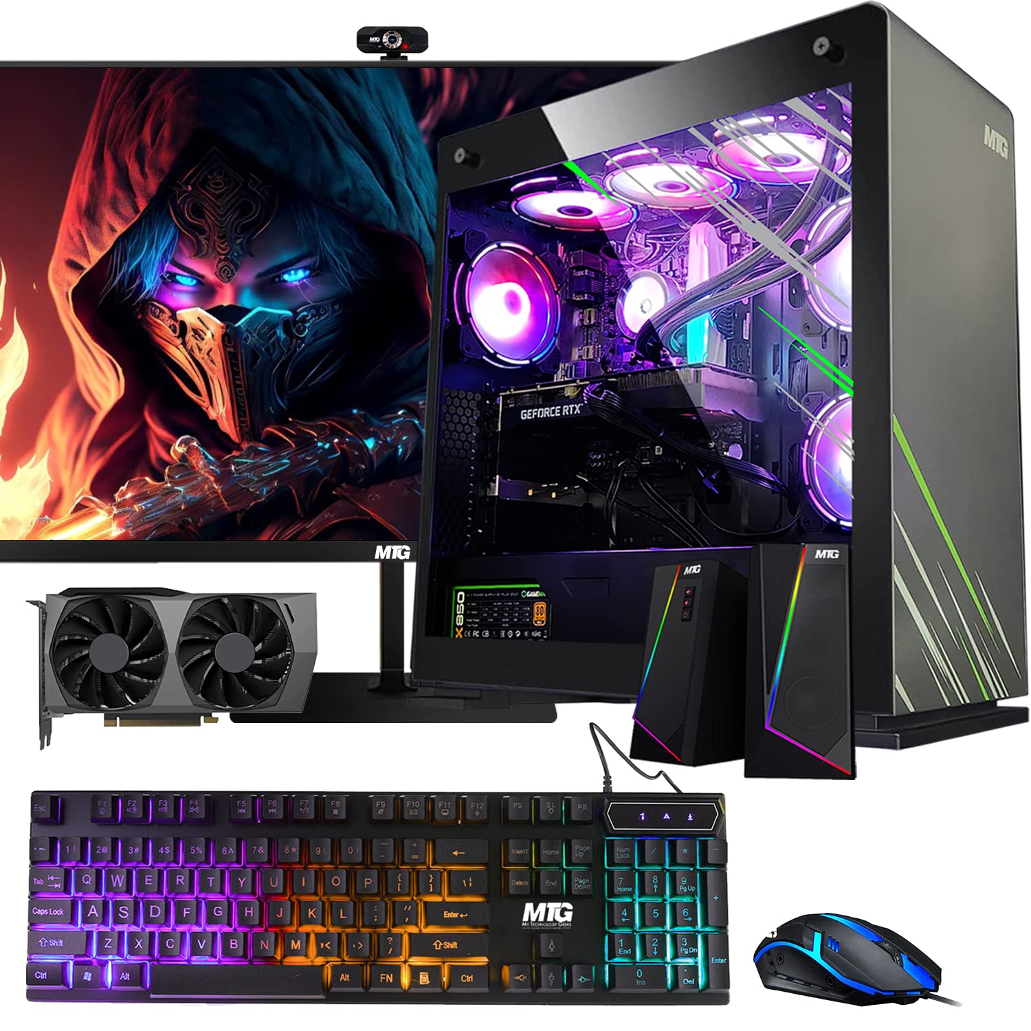 Aurora Max Gaming Tower PC- Intel Core i5 12th Gen, RTX 3060 12GB 192 Bits, 32GB RGB Ram, 1TB Nvme, 4TB HDD, 27 Inch 165HZ Monitor, RGB Keyboard Mouse, Speaker, Liquid Cooling, Webcam, Win 11