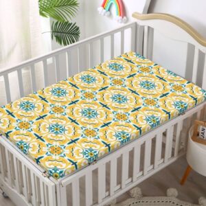 Victorian Themed Fitted Crib Sheet,Standard Crib Mattress Fitted Sheet Soft and Breathable Bed Sheets-Baby Crib Sheets for Girl or Boy,28“ x52“,Mustard Orange Dark Seafoam Dark Teal