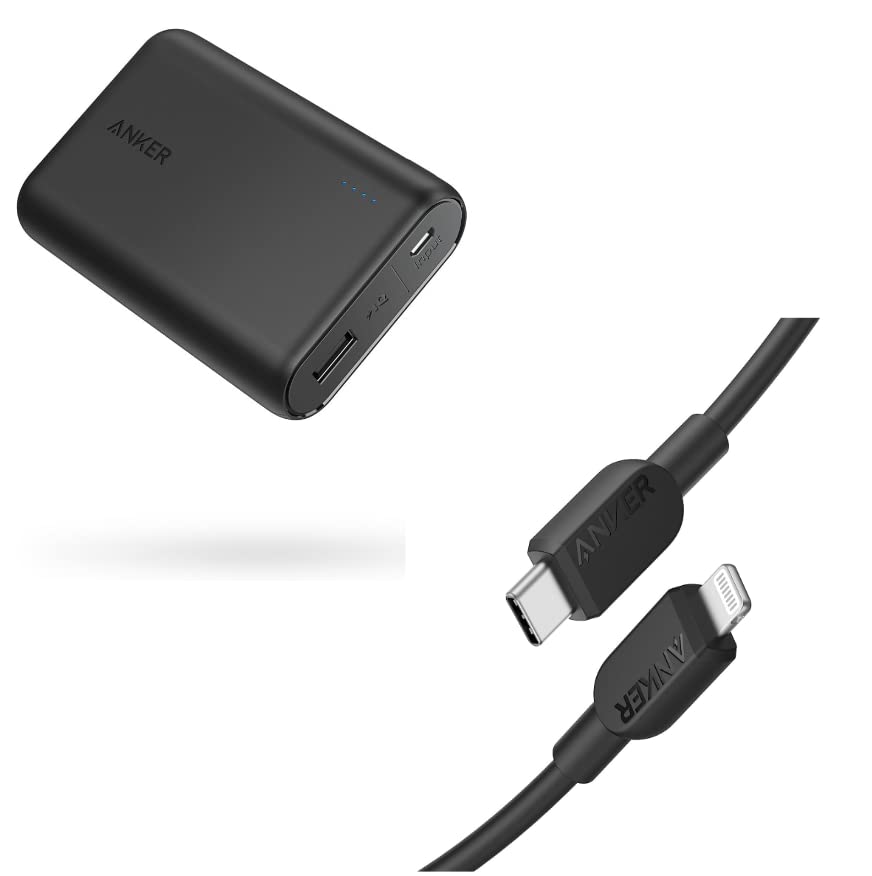 Anker USB-C to Lightning Cable, 310 USB-C to Lightning Cable (6ft), MFi Certified, Bio-Based Fast Charging Cable PowerCore 10000 Portable Charger, 10000mAh Power Bank (Black)