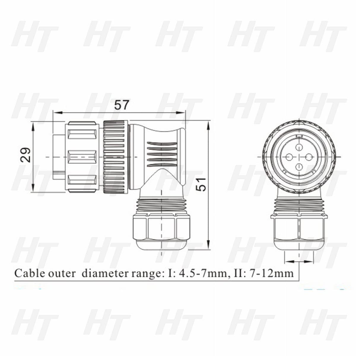 HangTon SD20 Female Male Connector 2 Pin Quick Disconnect Waterproof Right Angle Cable Plug Panel Mount Socket, 25A Power 14 AWG