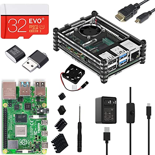 MOOKEENONE 5.25V/3A Rasp-Berry Pi 4 Model B Starter Kit with 32GB Micro SD Card Preloaded Noobs