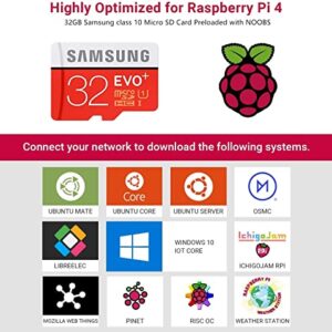 MOOKEENONE 5.25V/3A Rasp-Berry Pi 4 Model B Starter Kit with 32GB Micro SD Card Preloaded Noobs