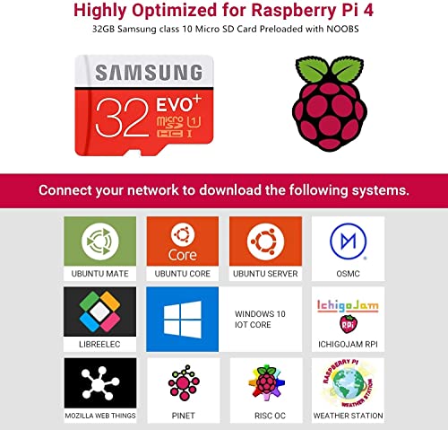 MOOKEENONE 5.25V/3A Rasp-Berry Pi 4 Model B Starter Kit with 32GB Micro SD Card Preloaded Noobs