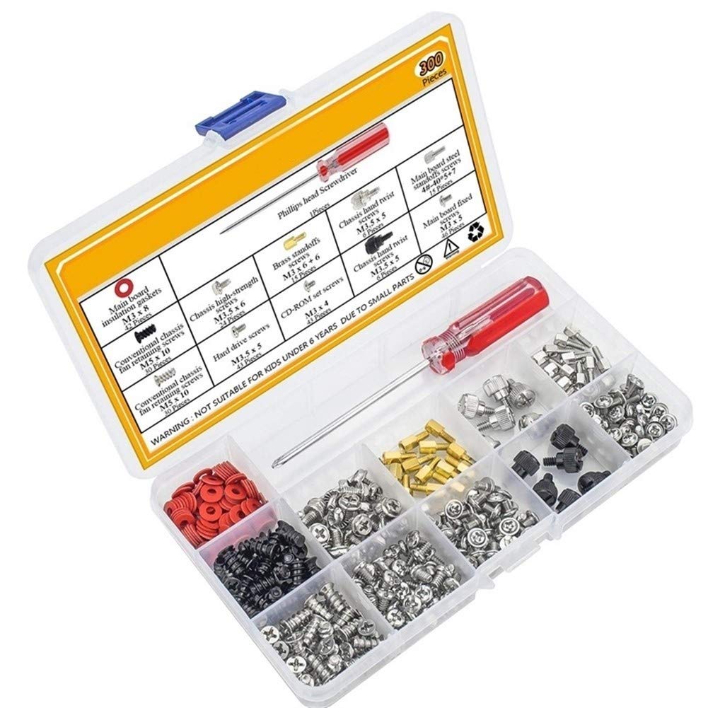 KIRANDY 300Pcs Personal Computer Screw Standoffs Set Assortment Kit with a Screwdriver for Hard Drive Computer Case Motherboard Fan Powe