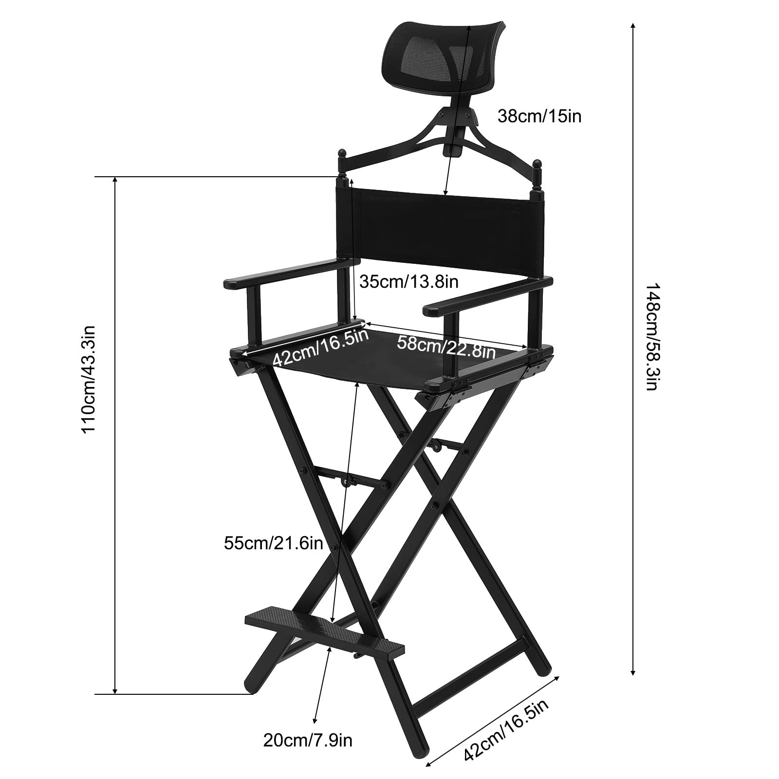 ZHFEISY Makeup Chair Foldable Chair for Camping Directors Chair Outdoor Chair with Backrest Cushion Pedal for Studio Salon Vanity