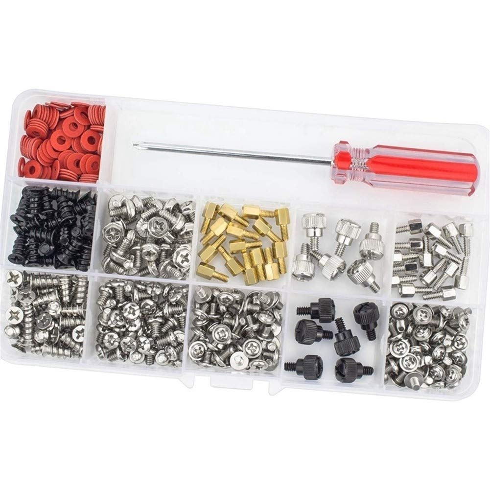 KIRANDY 300Pcs Personal Computer Screw Standoffs Set Assortment Kit with a Screwdriver for Hard Drive Computer Case Motherboard Fan Powe