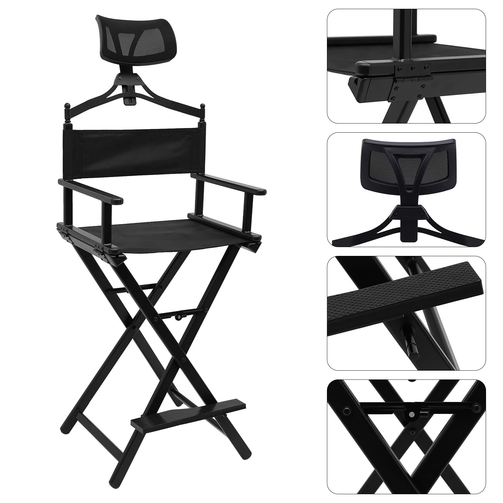 ZHFEISY Makeup Chair Foldable Chair for Camping Directors Chair Outdoor Chair with Backrest Cushion Pedal for Studio Salon Vanity