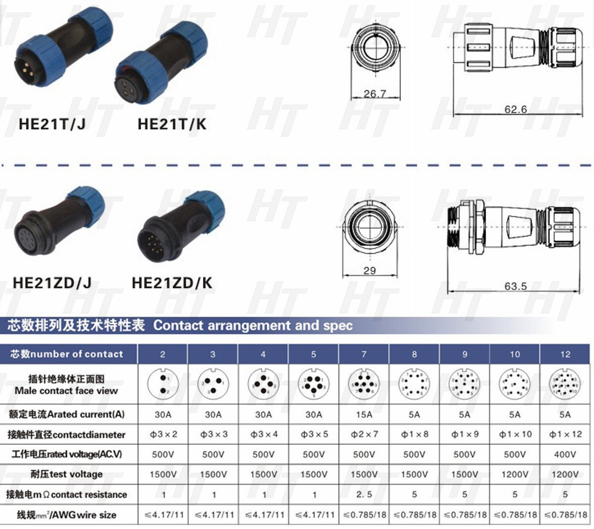 HangTon SD20 Female Male Connector 2 Pin Quick Disconnect Waterproof Right Angle Cable Plug Panel Mount Socket, 25A Power 14 AWG