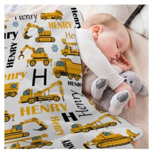 Ottoy Personalized Baby Blanket Custom Construction Trucks Dump Truck Name Blankets for Boys Girls Kids Soft Swaddle Blanket, Newborn Receiving Blankets Birthday Gifts 40"x30" (Toddler) for Pets