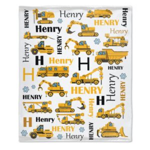 ottoy personalized baby blanket custom construction trucks dump truck name blankets for boys girls kids soft swaddle blanket, newborn receiving blankets birthday gifts 40"x30" (toddler) for pets