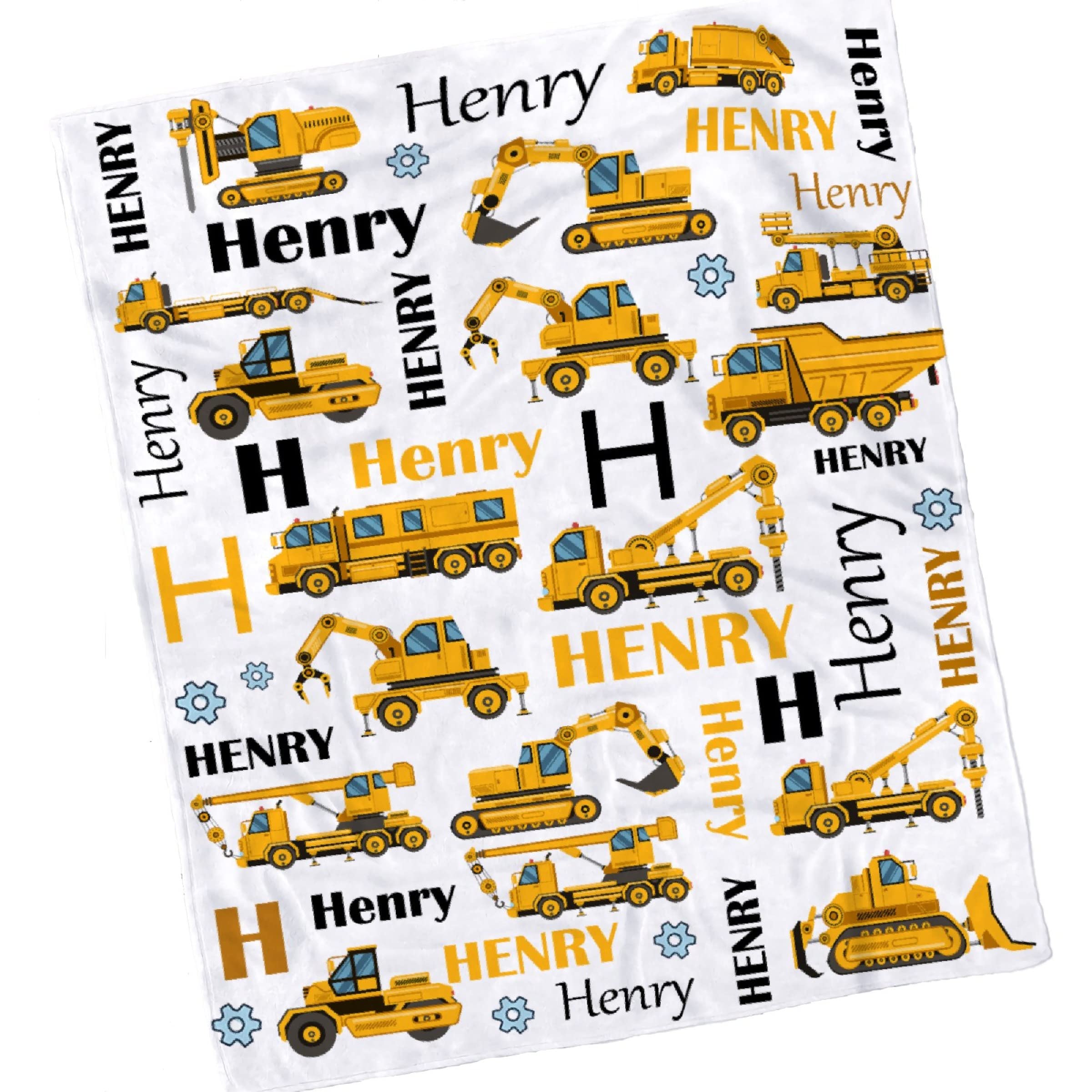 Ottoy Personalized Baby Blanket Custom Construction Trucks Dump Truck Name Blankets for Boys Girls Kids Soft Swaddle Blanket, Newborn Receiving Blankets Birthday Gifts 40"x30" (Toddler) for Pets