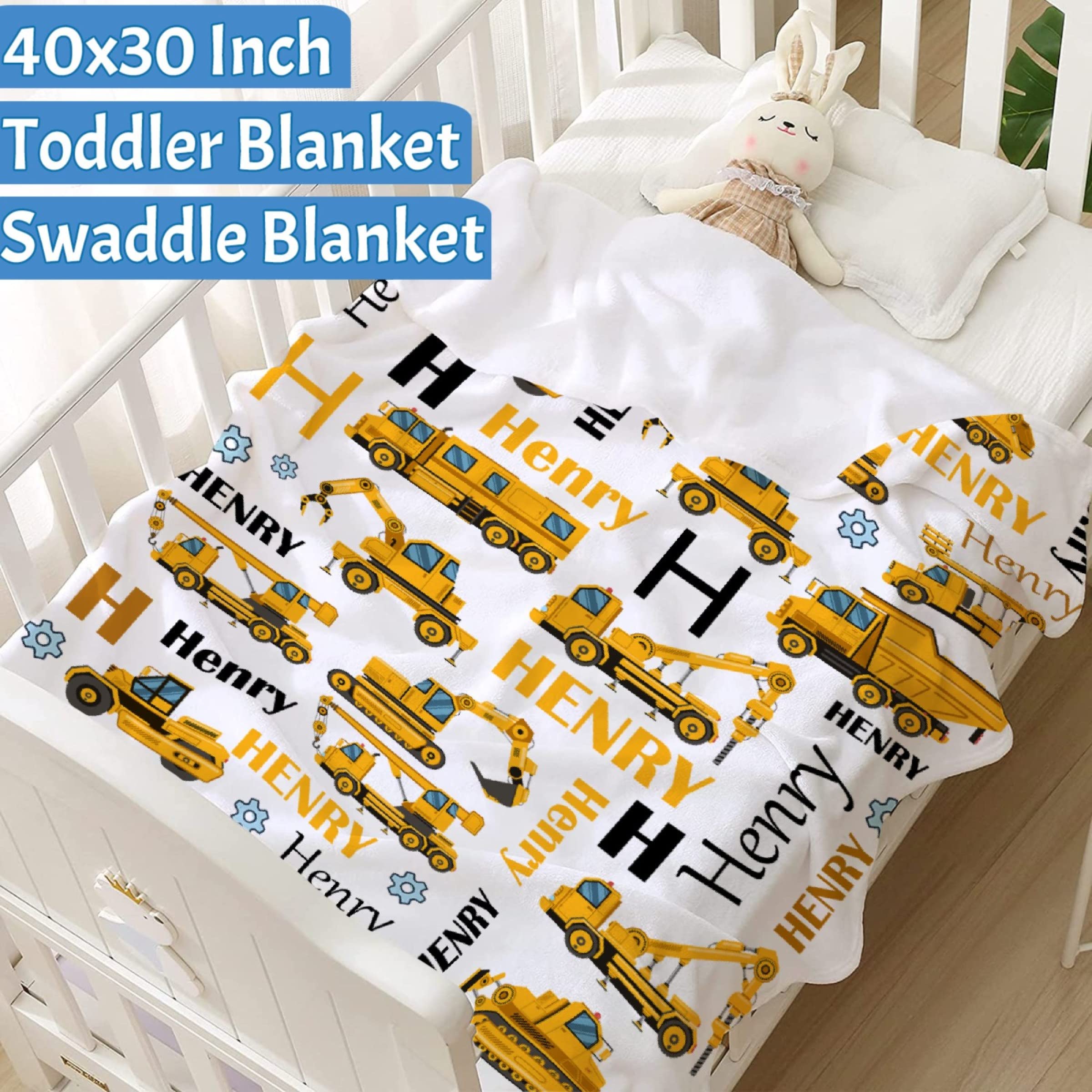 Ottoy Personalized Baby Blanket Custom Construction Trucks Dump Truck Name Blankets for Boys Girls Kids Soft Swaddle Blanket, Newborn Receiving Blankets Birthday Gifts 40"x30" (Toddler) for Pets