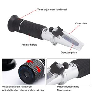 Brix Refractometer, Alcohol Refractometer Handheld 3 in 1 Visual Adjustment Handwheel with ATC for Fruit Juice for Homebrew Kit