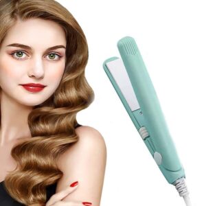 mini hair straightener 2 in 1 flat hair iron travel size for short hairs bangs long hair (green)