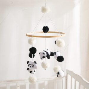 Baby Mobile for Crib | Wooden Wind Chime Bed Bell | Bear Panda Felt Cloud Baby Crib Nursery Mobile Star Moon for Baby Boys and Girls | Boho Nursery Decor for Infant Bedroom Hanging Decoration