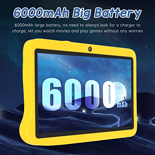 Kids Tablet, LED Screen 2.4G 5G Dual Band 100-240V HD Tablet 4GB 128G for Android 10 for Reading (Yellow)