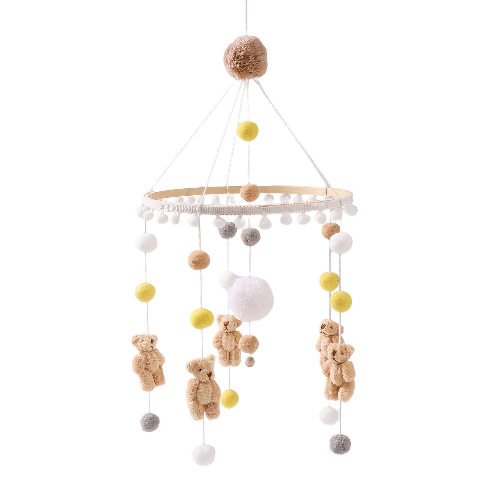 Baby Mobile for Crib | Wooden Wind Chime Bed Bell | Bear Panda Felt Cloud Baby Crib Nursery Mobile Star Moon for Baby Boys and Girls | Boho Nursery Decor for Infant Bedroom Hanging Decoration