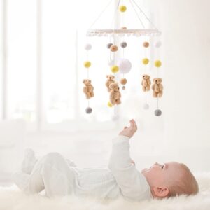 Baby Mobile for Crib | Wooden Wind Chime Bed Bell | Bear Panda Felt Cloud Baby Crib Nursery Mobile Star Moon for Baby Boys and Girls | Boho Nursery Decor for Infant Bedroom Hanging Decoration