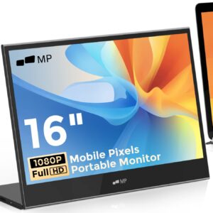 Mobile Pixels Glance Portable Monitor, 16" FHD 1080P Monitor, Travel Monitor with Dual Speakers, Tilt Adjustment & Non-Slip, HDMI USB C Connection Plug & Play Extra Monitor for Laptop, macOS, Windows