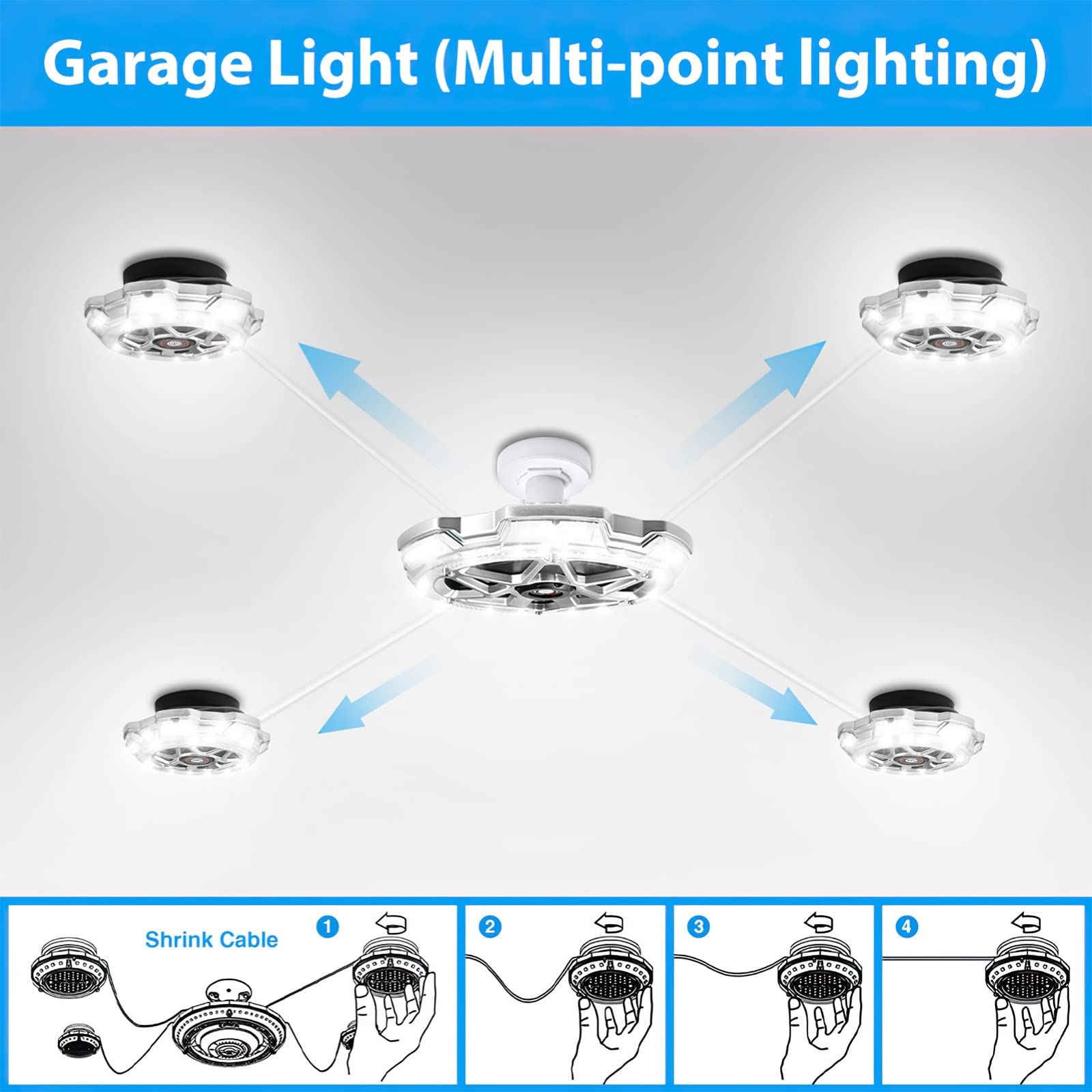 URBERY 120w Garage Light Round 5-Head Lighting, Bright Led Garage Light, Led Light Bulbs for Barn