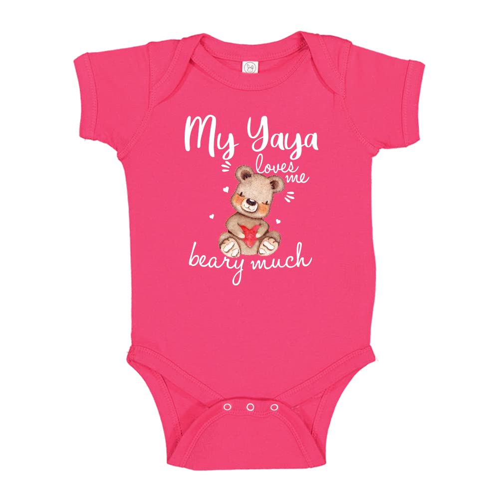 My Yaya Loves Me Beary Much Baby One Piece Bodysuit 12 mo Cyber Pink