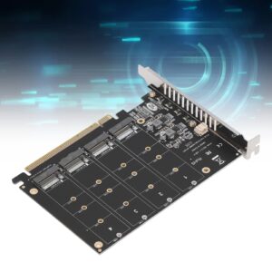 M.2 NVME SSD to PCIE X16 Adapter, LED Indicator Supports PCIE 3.0, 4.0 Transfer Protocol, 4 Port SSD Array Card, 4X32gbps Soft Attack Cards No Disk Drop