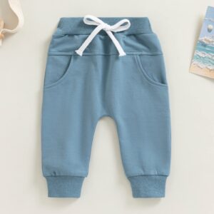 COORALLY Baby Boys Drawstring Solid Harem Pants Trousers Toddler Boy Active Joggers Pants Sweatpants Pockets Leggings (A-Blue, 2-3 Years)