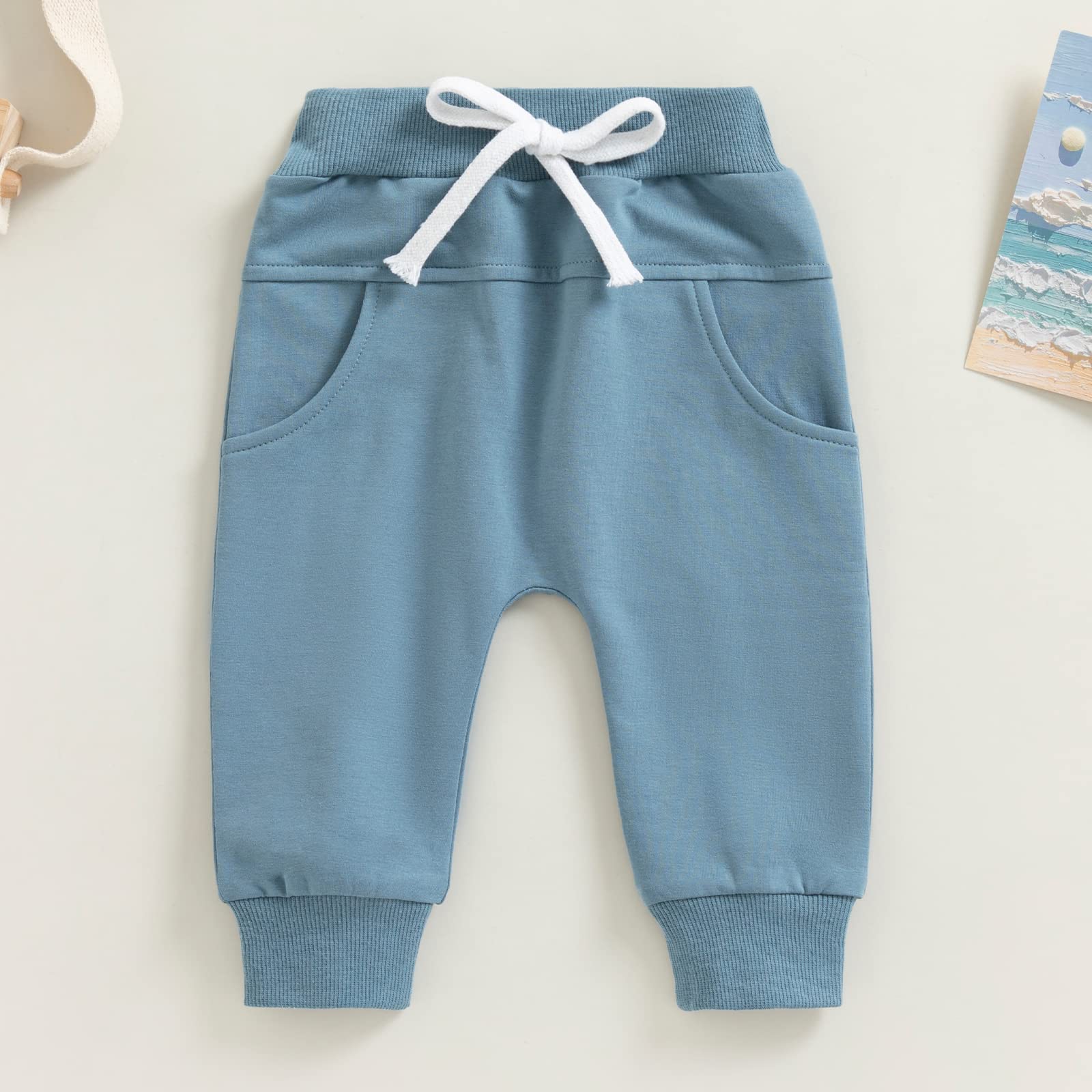 COORALLY Baby Boys Drawstring Solid Harem Pants Trousers Toddler Boy Active Joggers Pants Sweatpants Pockets Leggings (A-Blue, 2-3 Years)