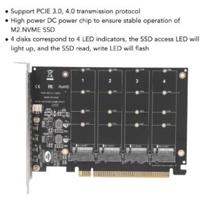 M.2 NVME SSD to PCIE X16 Adapter, LED Indicator Supports PCIE 3.0, 4.0 Transfer Protocol, 4 Port SSD Array Card, 4X32gbps Soft Attack Cards No Disk Drop