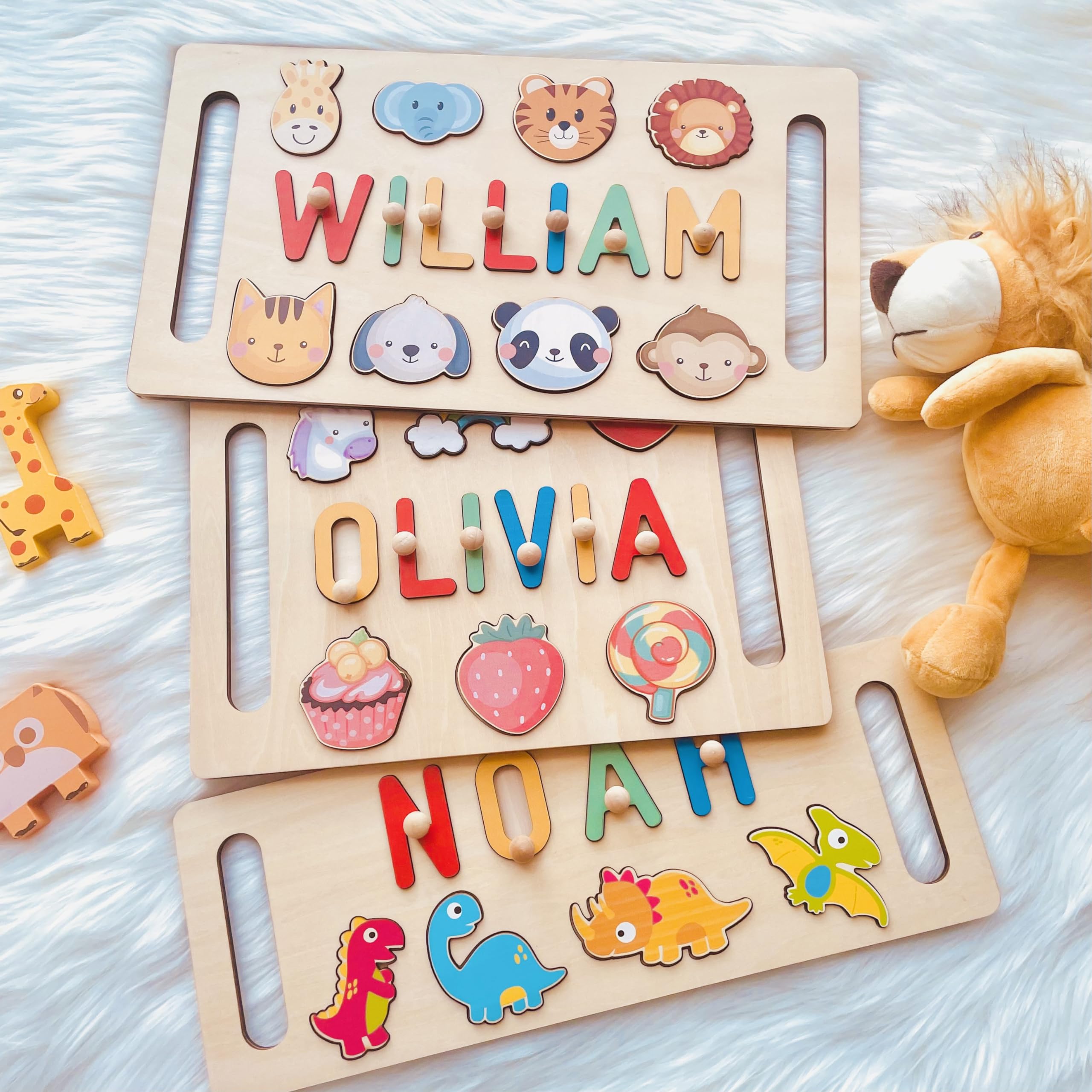 Personalized Name Puzzle Easter Gifts for Kids, Custom Easter Basket Stuffers Toddler Puzzle Toy for Boy Girl Gift with Engraved Text Greetings on Back Toys for 1 Year Old Girl Gifts