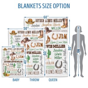 Initials Name Baby Western Blankets, Cowboy Baby Blankets, Personalized Cactus Baby Blankets for Boys Girls, Baby Boy Stuff, Custom Baby Blankets Name Fleece Blankets for Infant Newborn Son Daughter