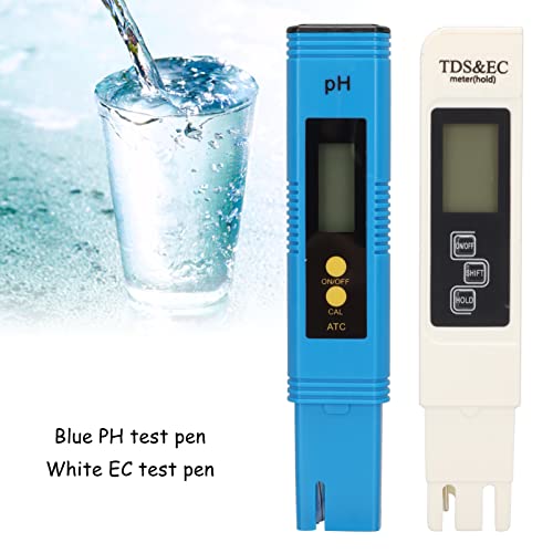 Water Tester, Temperature Compensation Backlight Function EC Testing Pen Lightweight Portable Blue White ABS Plastic for Alkaline Tap Water