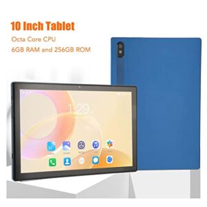 Qinlorgo 10 Inch Tablet, Blue Office Tablet Dual Camera 6GB RAM 256GB ROM for School (US Plug)