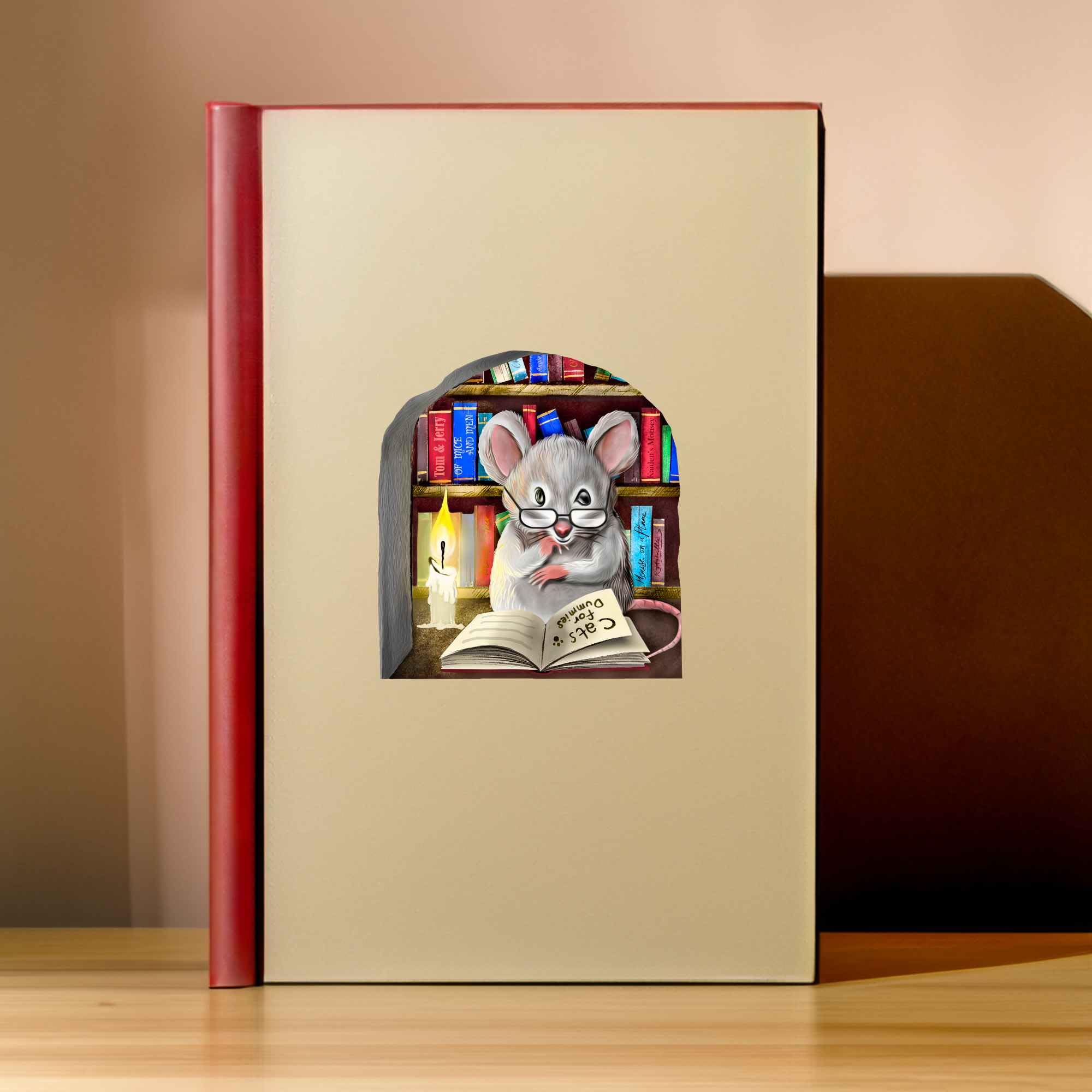 Mouse Reading Book, Wall Decor Sticker Decal, Kids Room, Classroom, Home, Bedroom, Bookcase, Book Lover, of Mice and Men, Children, Adorable, (Librarian Mouse)