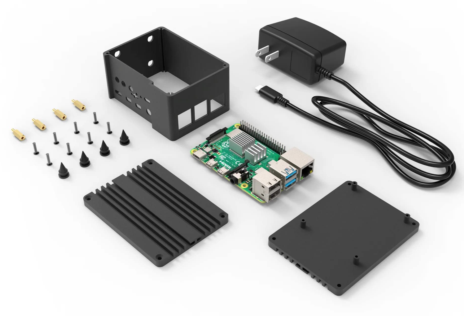 Raspberry Pi 4 Model B 4GB Kit - Aluminum Case, Fully Assembled, 4GB RAM, 64GB SD Card, Power Supply