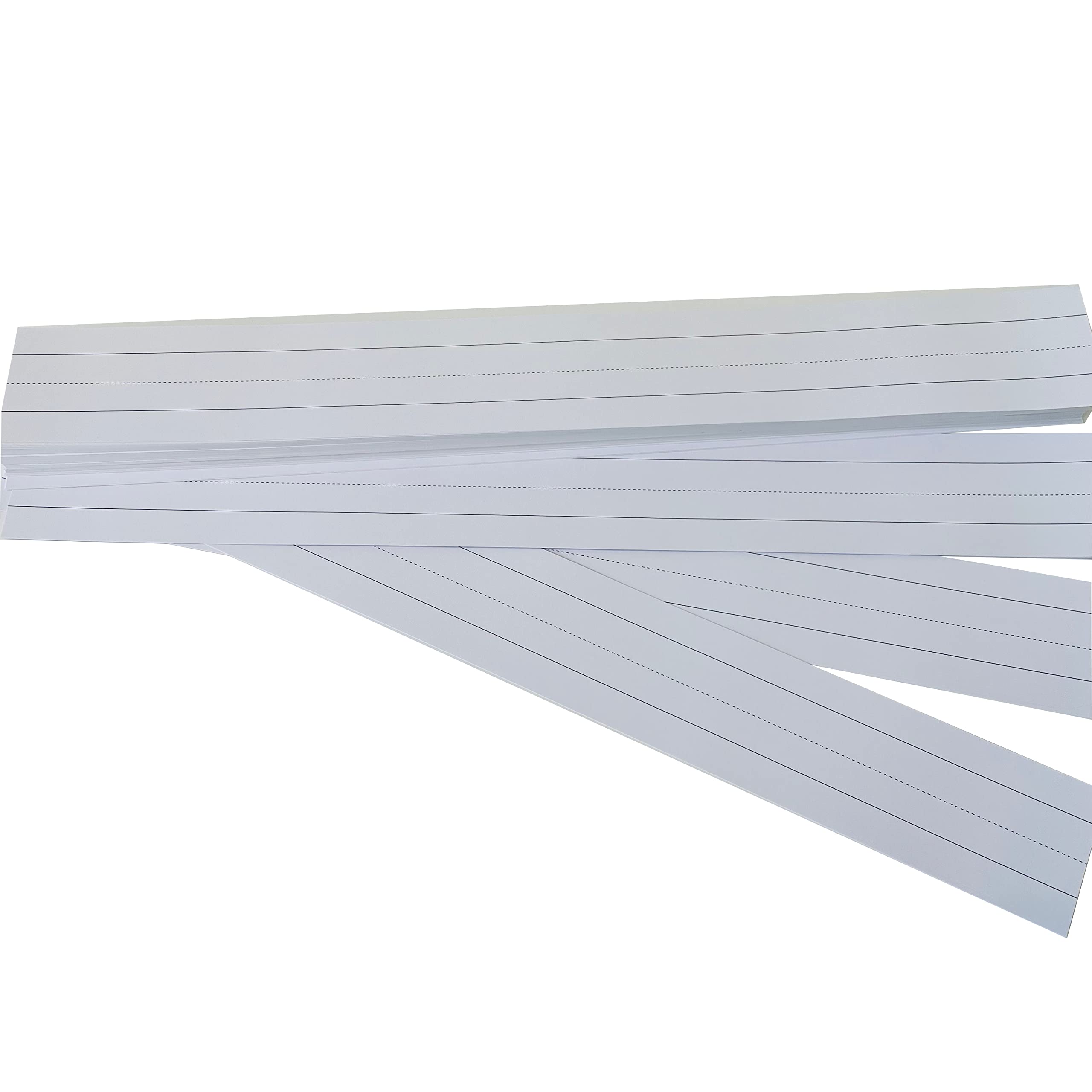 Reskid Ruled Sentence Strips, Thick Paper - 80lb Cardstock 3 x 24 Inches, White, Pack of 100 - Ideal for Classrooms, Offices, or Homes (100)