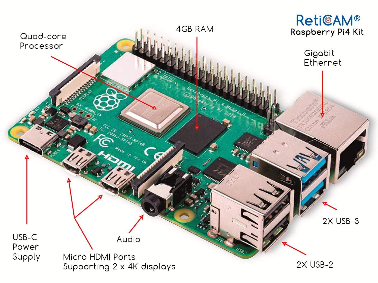 Raspberry Pi 4 Model B 4GB Kit - Aluminum Case, Fully Assembled, 4GB RAM, 64GB SD Card, Power Supply